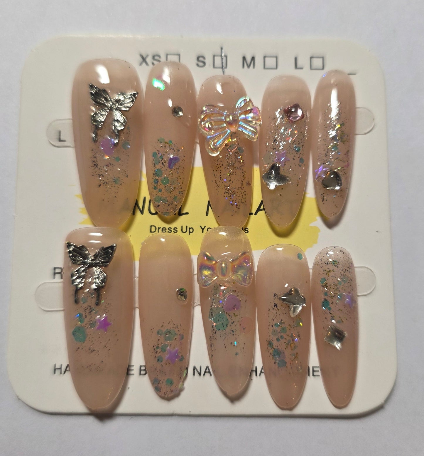 Ladies pink iridescence style press on nails small