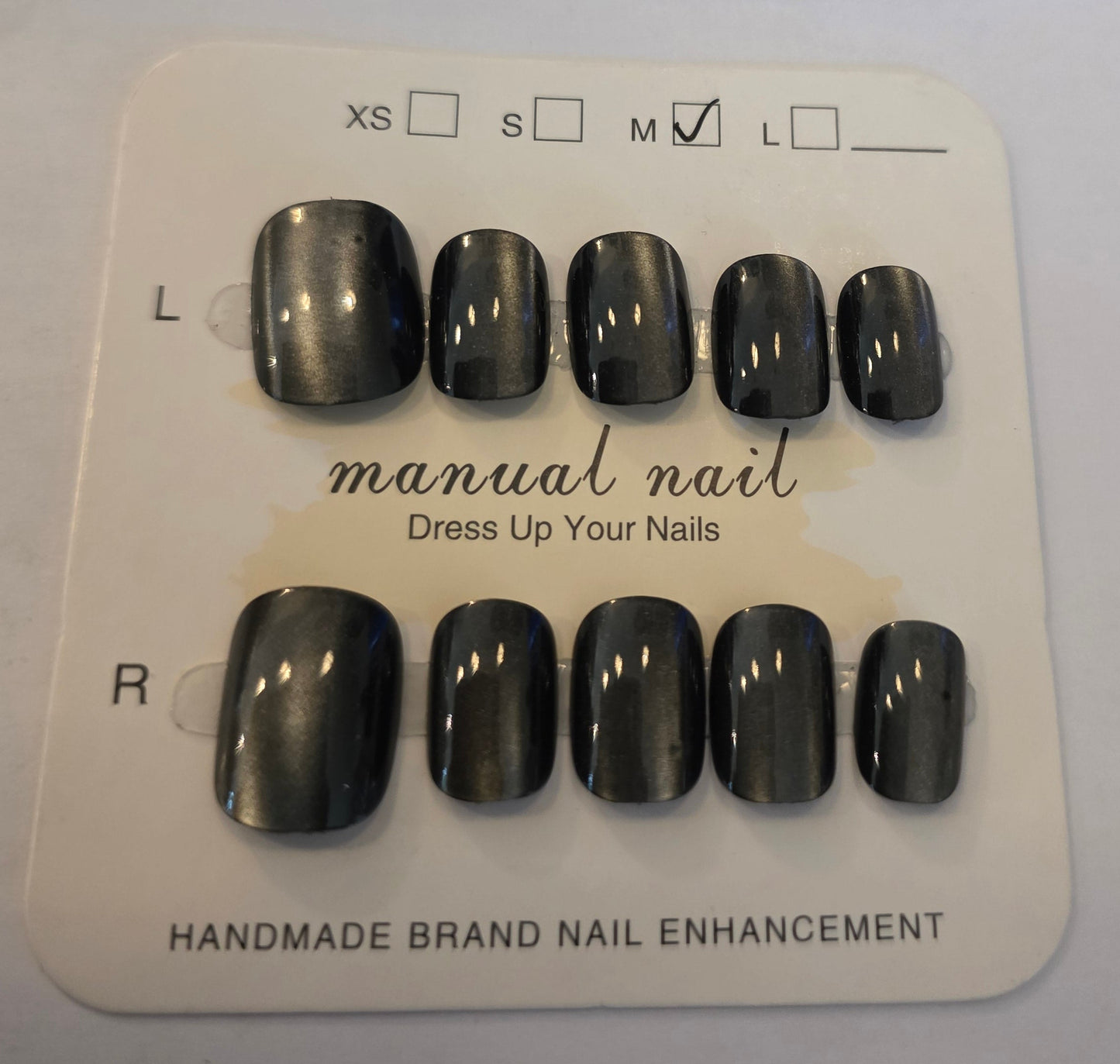 ladies black cat eye press on nails medium short round