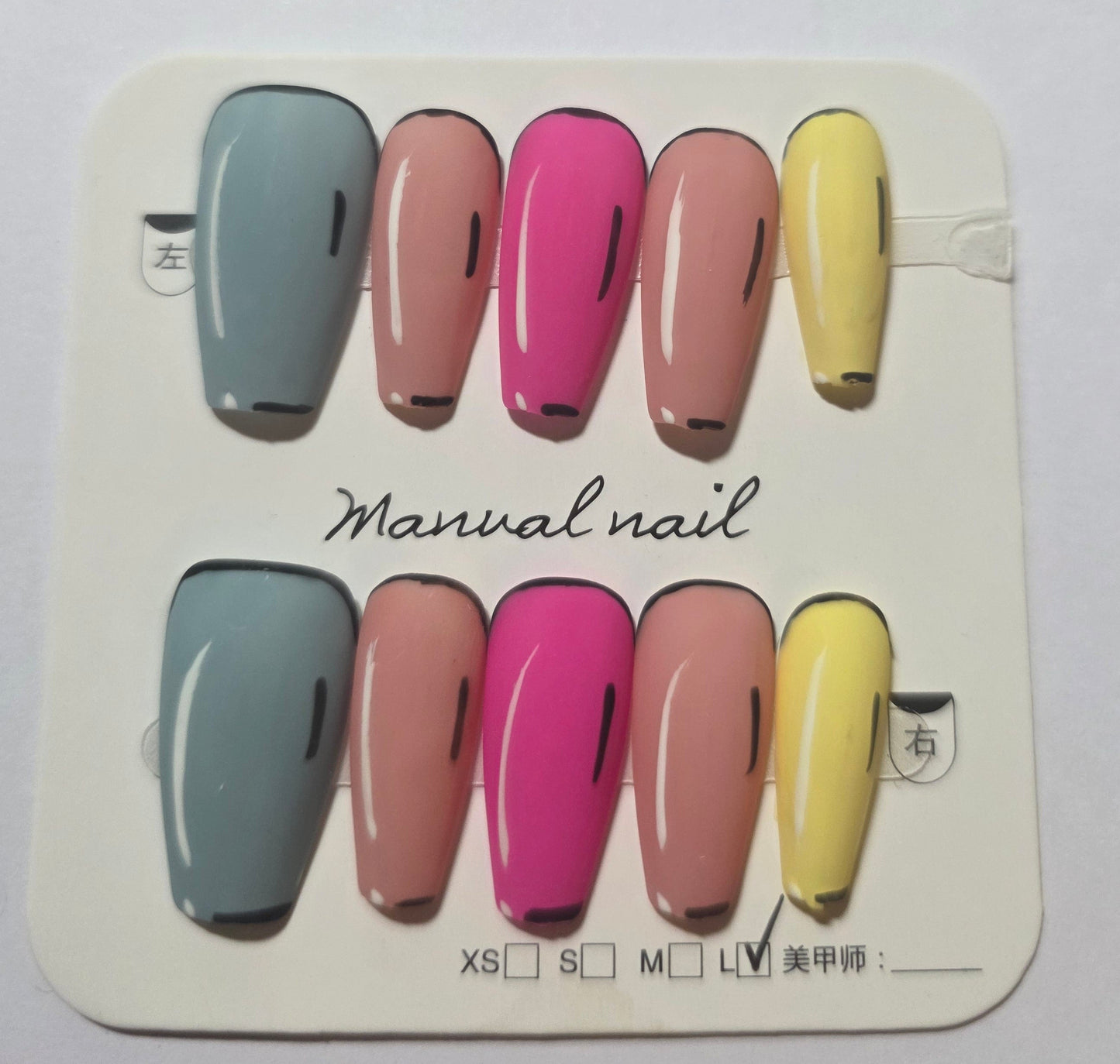 Ladies colourful cartoon style ballerina press on nails large