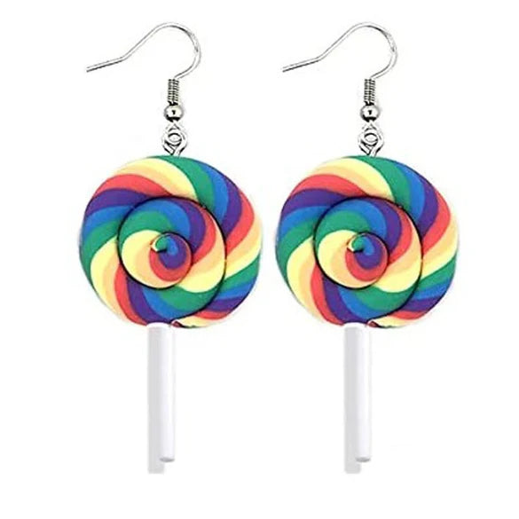 ladies rainbow swirly lollipop fun earrings
