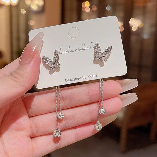 Ladies charmed butterfly  dangling diamond earrings