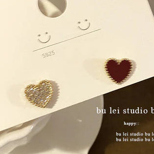 Ladies elegant sparkly mix n match love heart studs earrings alloy