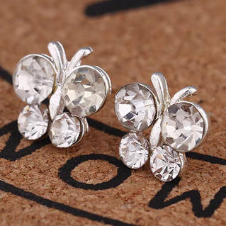 Ladies alloy cute charming silver dimonte butterfly ear rings.