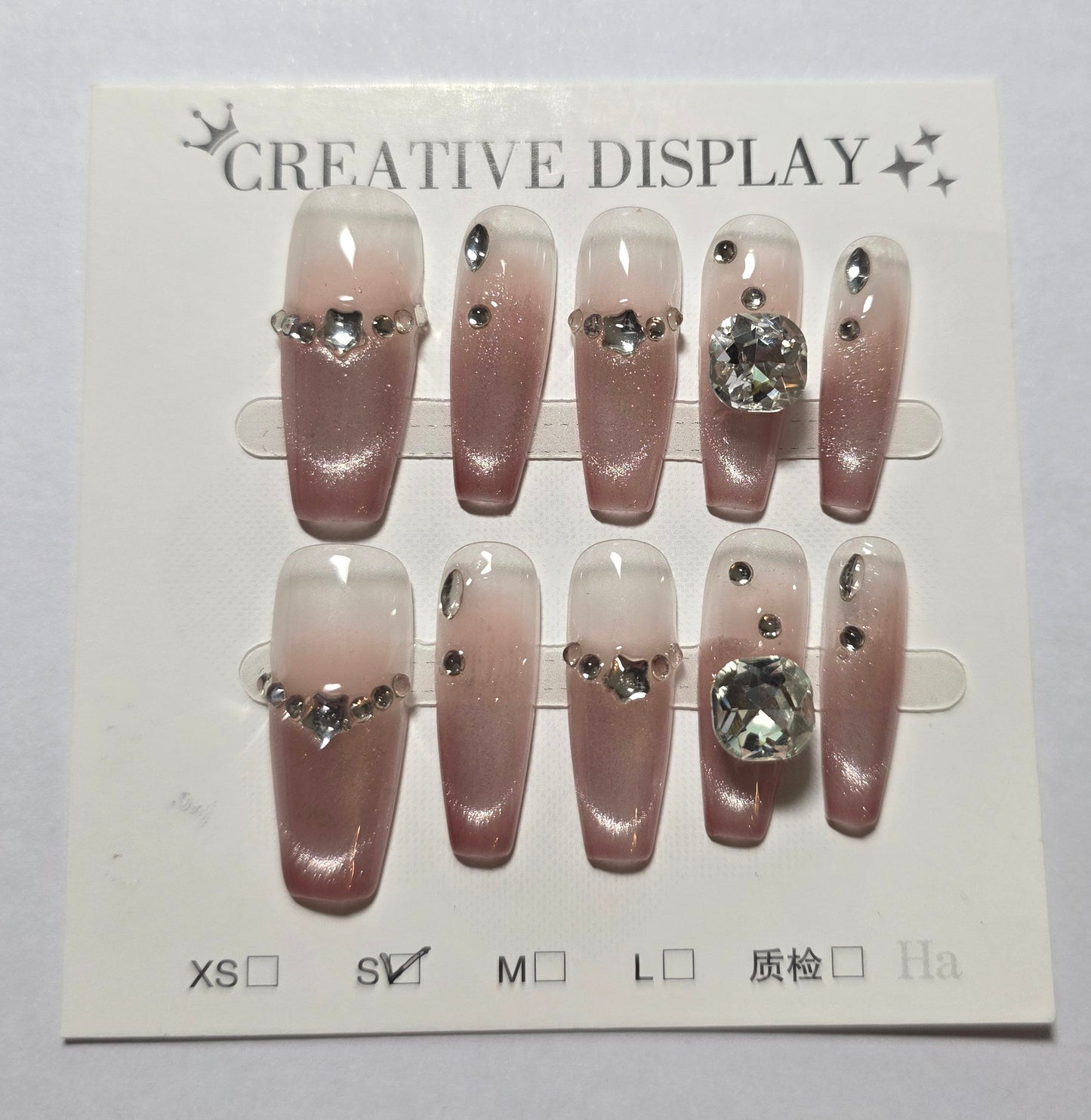 Ladies white with pink tips and gems press on nails small