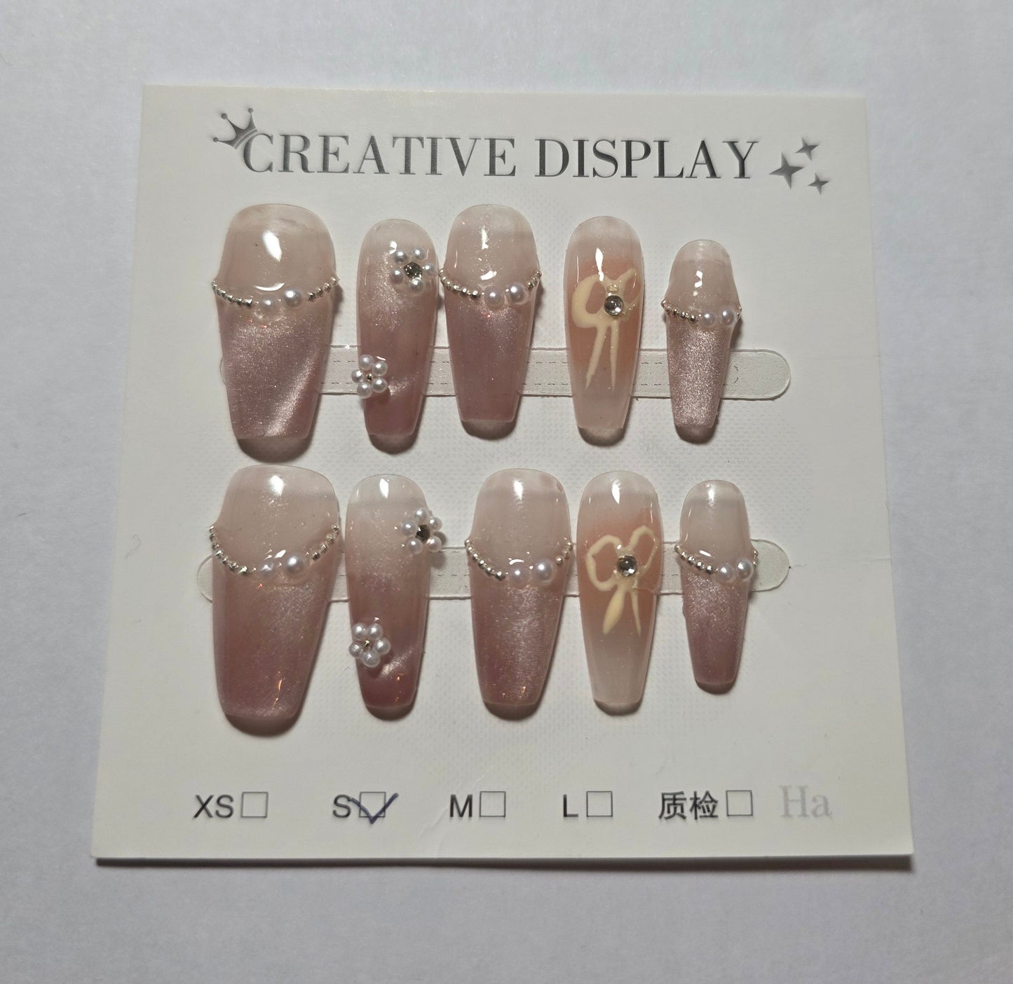 Ladies white with pink rose and elegant detail press on nails small