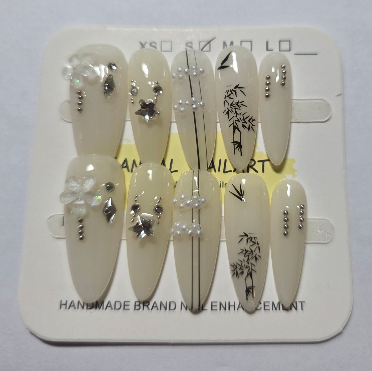 Ladies white oriental design press on nails small