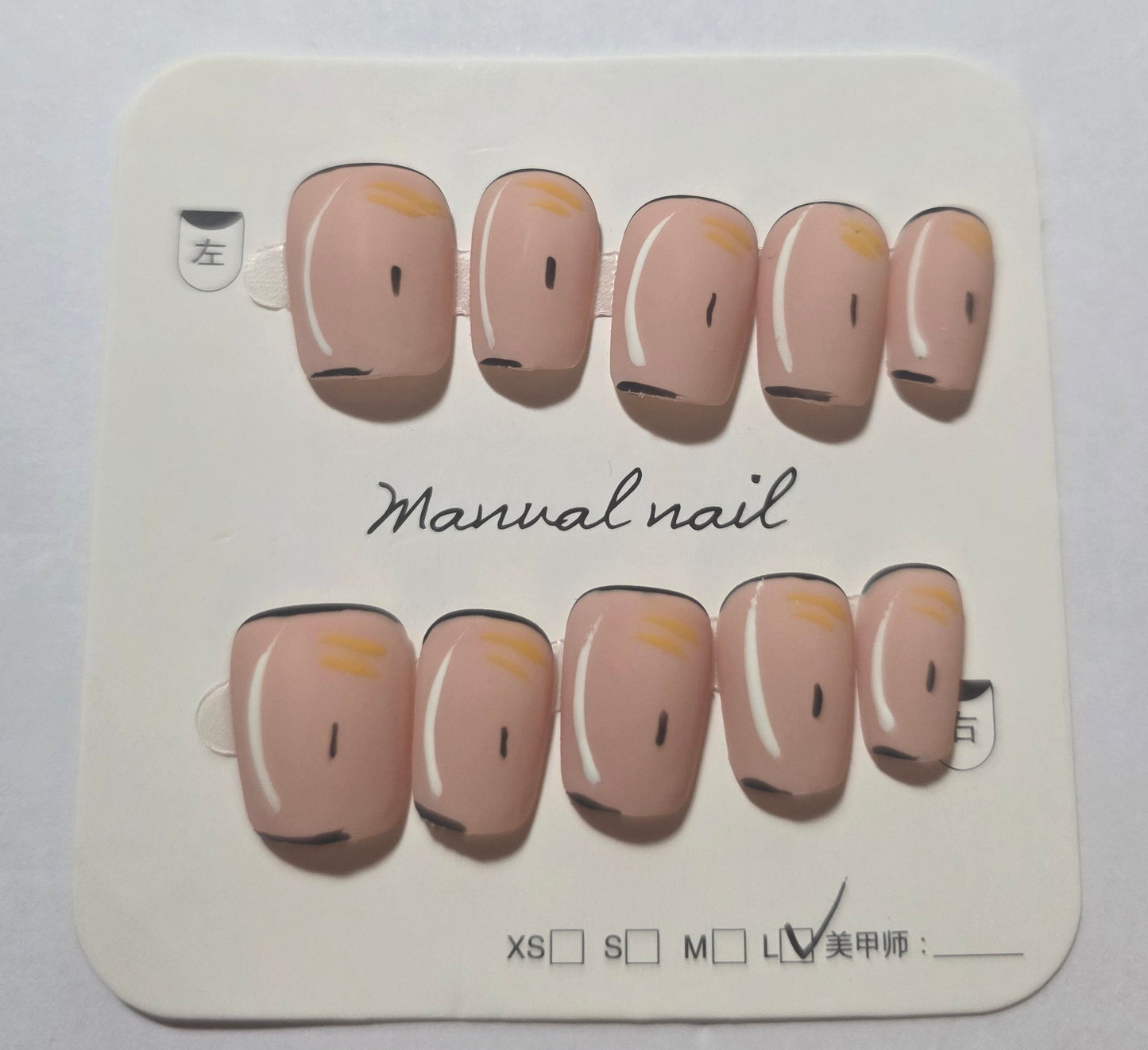 Ladies cream pink cartoon style press on nails large