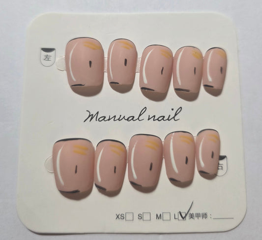 Ladies cream pink cartoon style press on nails large