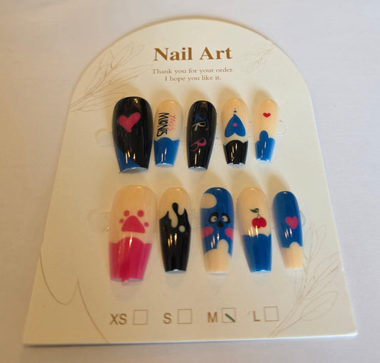 Ladies creative pink, blue, red and nude design ballerina press on nails medium size
