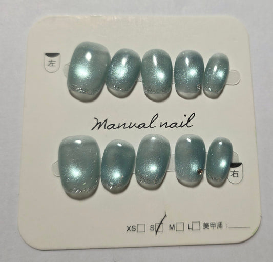 Ladies polished blue press on nails small