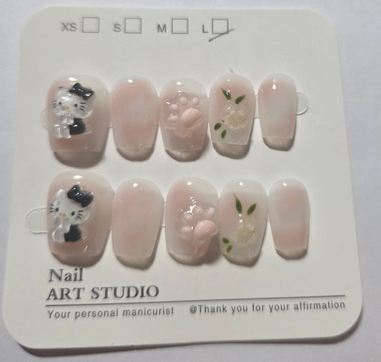 Ladies hello kitty white ballerina press on nails large