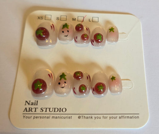 Ladies rounded strawberry press on nails medium short